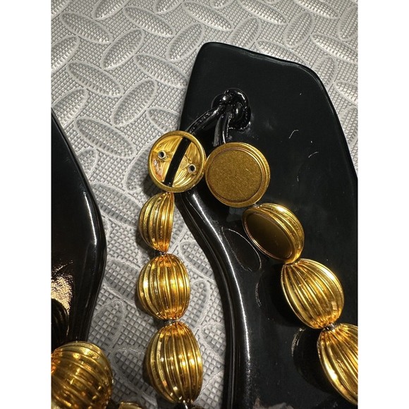 Jeffrey Campbell Yucatan gold Bead Thong Square Toe Black flat Sandals Sz 5 NEW - Picture 8 of 10